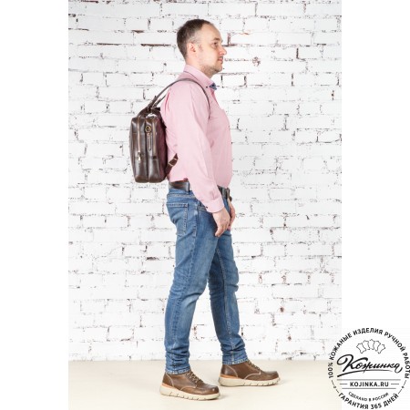 Кожаная мужская сумка-рюкзак "Генри" (коричневый эксклюзив)